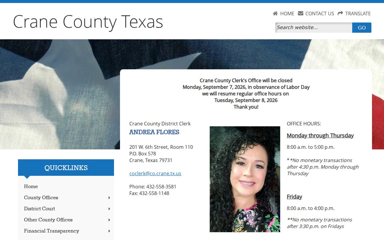 Crane County court case records contact and search information from the District Clerk